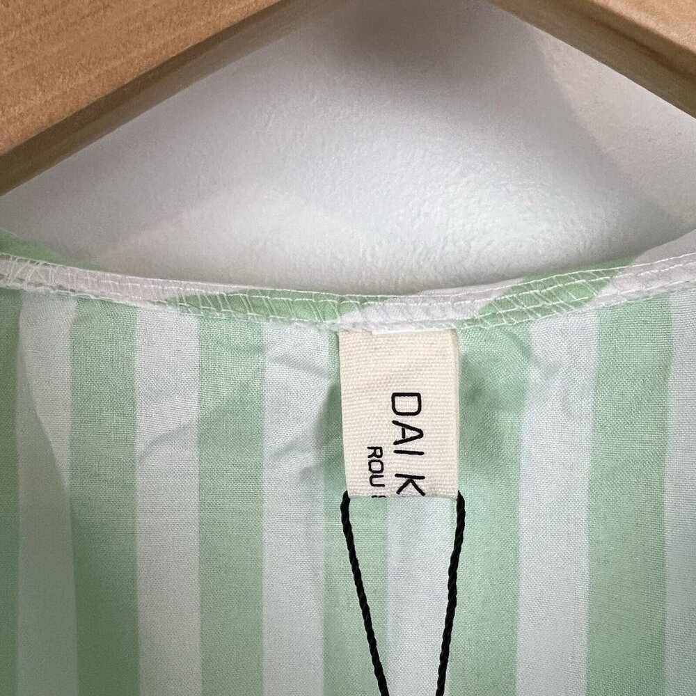 Light Green Striped Button-Front Blouse - Picture 5 of 16
